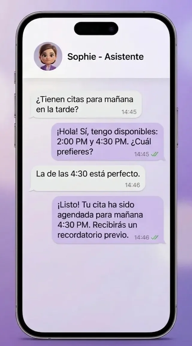Sophie bot WhatsApp agendamiento automatico negocios Nissi Tech