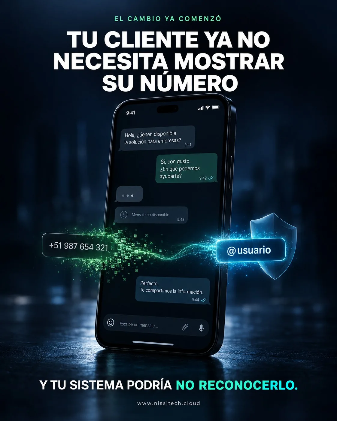 Cliente escribiendo por WhatsApp con nombre de usuario @usuario en lugar de número de teléfono - Nissitech